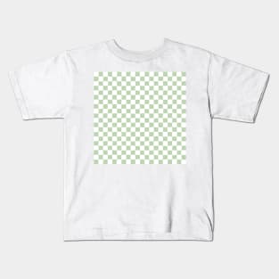 Wonky Checkerboard, White and Green Kids T-Shirt